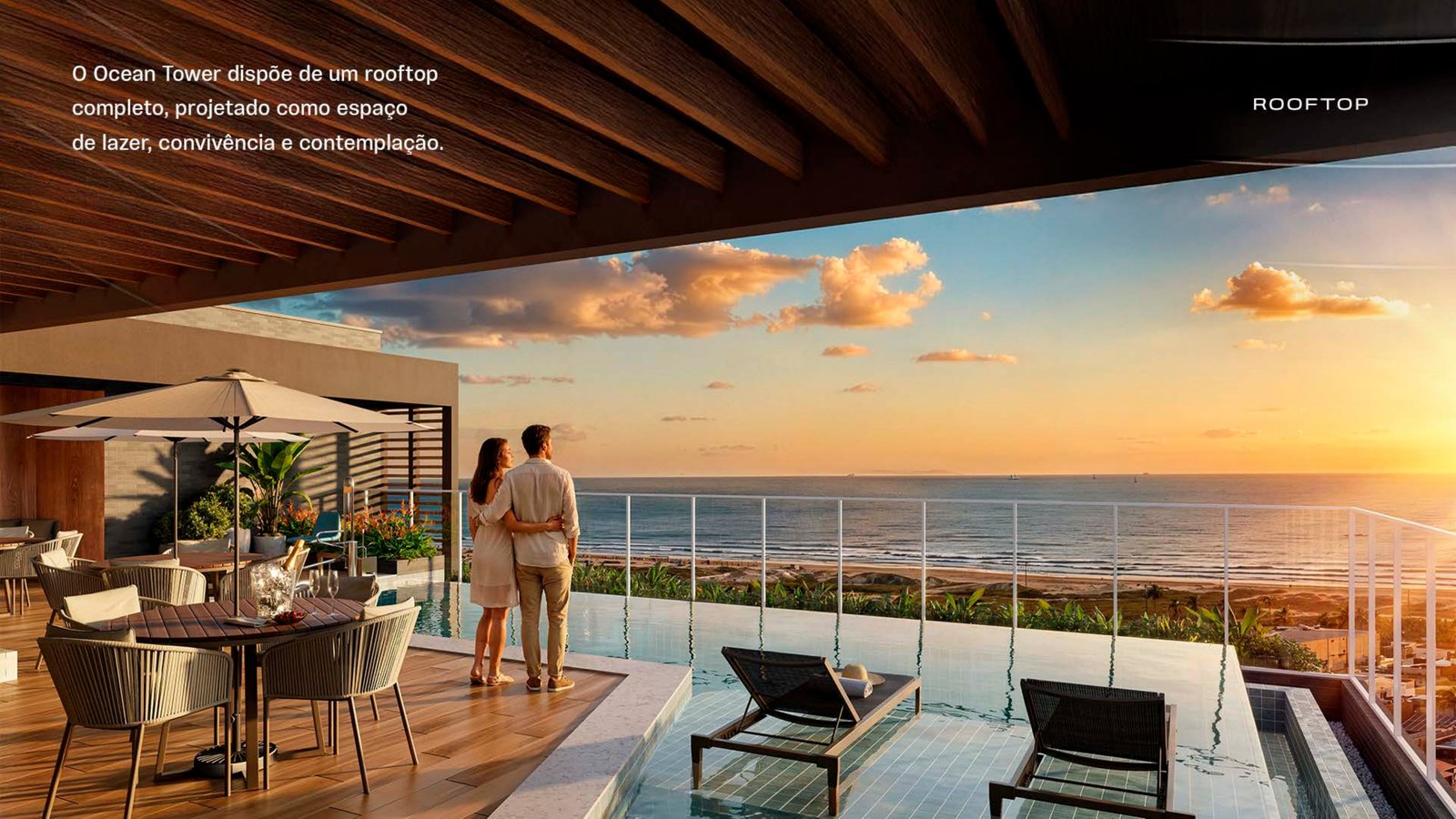 Rooftop com piscina e vista mar